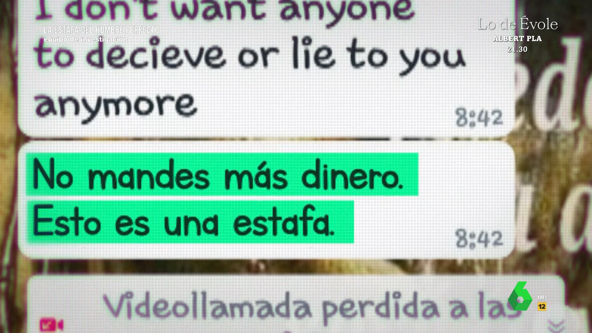 Mensaje avisando de que es víctima de una estafa del amor
