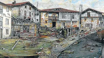 Reconstrucción del otxoandioarra Santi Capanaga del bombardeo de la plaza Andikona (Otxandio) en 1936