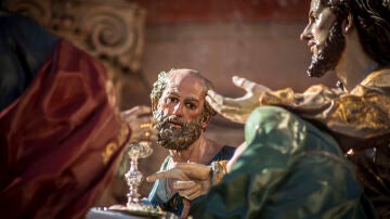 Detalle de La última cena de Salzillo en la procesión del Viernes Santo en Murcia