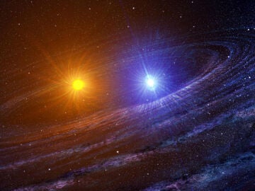 Sistema binario formado por una estrella gigante roja y una compañera más joven 