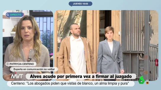 La experta Patrycia Centeno explica por qué Alves viste de blanco: "Los abogados lo piden. Pareces un alma limpia y pura" La experta Patrycia Centeno explica por qué Alves viste de blanco: "Los abogados lo piden. Pareces un alma limpia y pura"