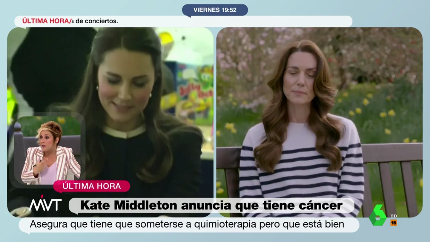 "Se la ve abatida": la reacción de Cristina Pardo al vídeo de Kate Middleton en el que anuncia que tiene cáncer "Habla tan con el corazón que no parece ni que esté leyendo", comentaba Cristina Pardo en este vídeo de Más Vale Tarde en el que observaba el cambio en el aspecto de Kate Middleton entre el vídeo donde anunciaba su cáncer e imágenes anteriores.