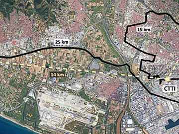 Mapa del área metropolitana de Barcelona con las tres ubicaciones del experimento Mapa del área metropolitana de Barcelona con las tres ubicaciones del experimento