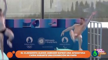 Caída del clavadista Alexis Jandrad en la inauguración del centro acuático de los Juegos Olímpicos