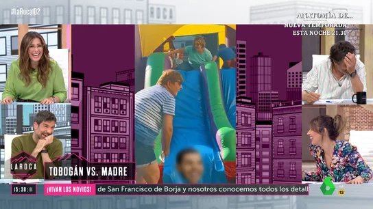Las carcajadas de los colaboradores de La Roca al ver la caída de una mujer que se sube a un castillo hinchable Las carcajadas de los colaboradores de La Roca al ver la caída de una mujer que se sube a un castillo hinchable