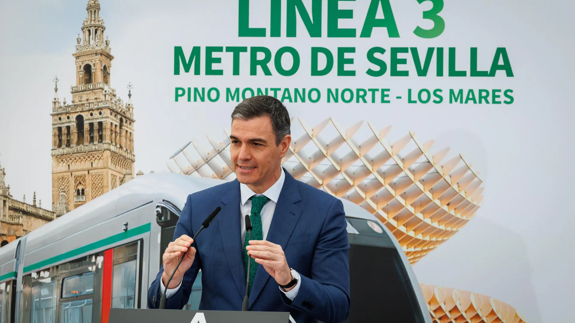 El presidente del Gobierno, Pedro Sánchez, durante su intervención en Sevilla