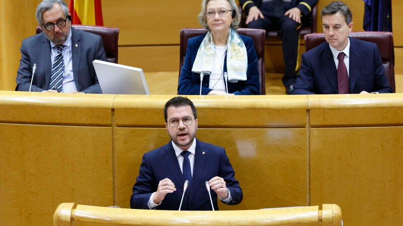 El presidente de la Generalitat, Pere Aragonès, interviene en la sesión de la Comisión General de Comunidades Autónomas en el Senado en la que se debatirá la ley de amnistía. 