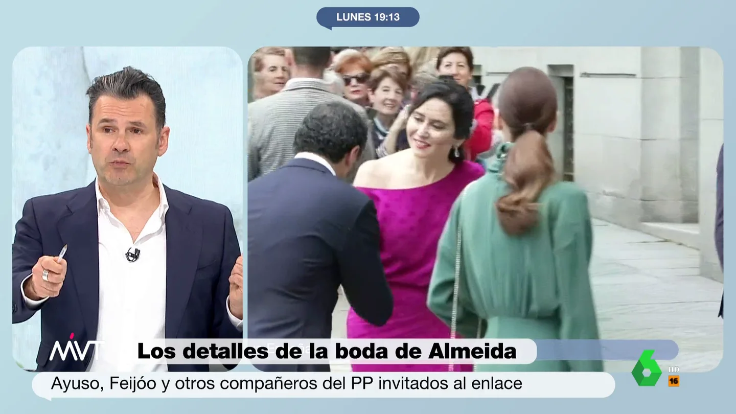La reacción de Iñaki López al ver a Ayuso llegar sin su pareja a la boda de Almeida Más Vale Tarde analiza los detalles más llamativos de la boda del alcalde de Madrid, José Luis Martínez-Almeida y, en este vídeo, Cristina Pardo e Iñaki López analizan qué significa que Isabel Díaz Ayuso llegara sin Alberto González al enlace.