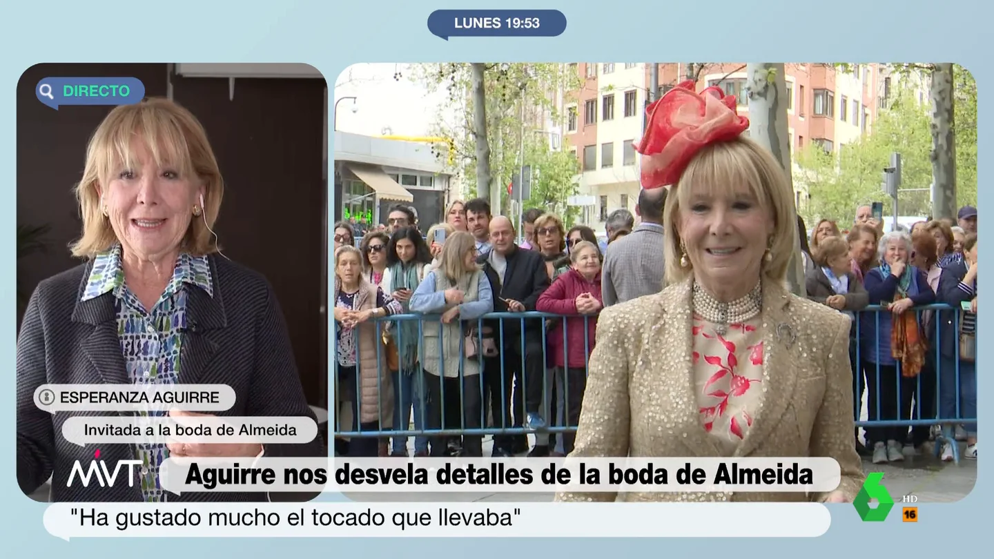 Esperanza Aguirre, sobre su tocado en la boda de Almeida: "Mi madre estaba estupenda pero yo no estaba tan bien" Esperanza Aguirre, sobre su tocado en la boda de Almeida: "Mi madre estaba estupenda pero yo no estaba tan bien"