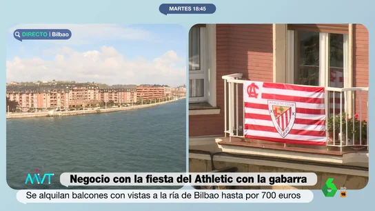 Hasta 1.000 euros por un balcón con vistas a la ría: así es el negocio de la fiebre por ver la gabarra del Athletic Más Vale Tarde recrea en este vídeo el recorrido de la gabarra del Athletic Club para celebrar su triunfo en la Copa del Rey por la ría de Bilbao y muestra las ofertas de balcones particulares para ver este momento, desde la más barata a la más cara.