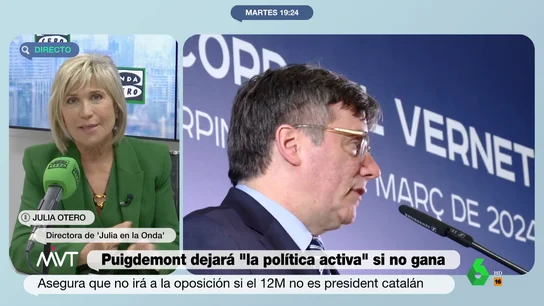Julia Otero analiza el 'órdago' de Puigdemont "Si los partidos independentistas suman y Puigdemont es el más votado, volvemos al procés", vaticina Julia Otero en su conexión con Más Vale Tarde, donde también analiza la proposición para votar a los 16 años y el baile de la boda de Almeida.