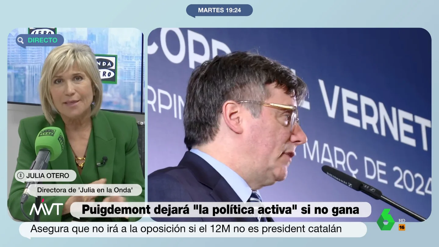 Julia Otero analiza el 'órdago' de Puigdemont "Si los partidos independentistas suman y Puigdemont es el más votado, volvemos al procés", vaticina Julia Otero en su conexión con Más Vale Tarde, donde también analiza la proposición para votar a los 16 años y el baile de la boda de Almeida.