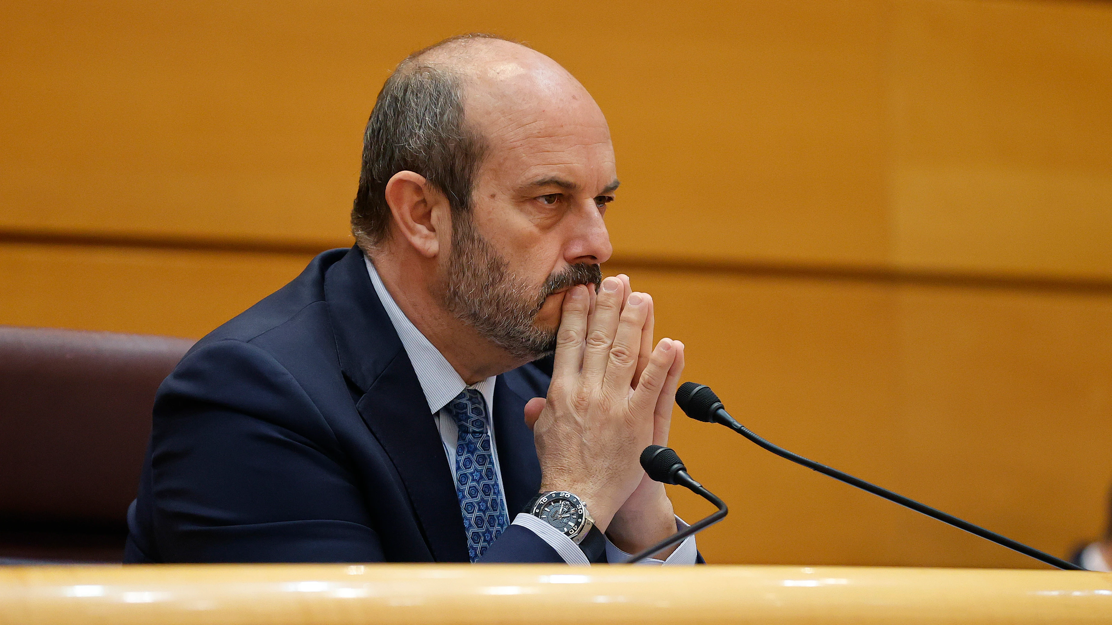 El presidente del Senado, Pedro Rollán, durante su intervención en el pleno del Senado celebrado este miércoles.