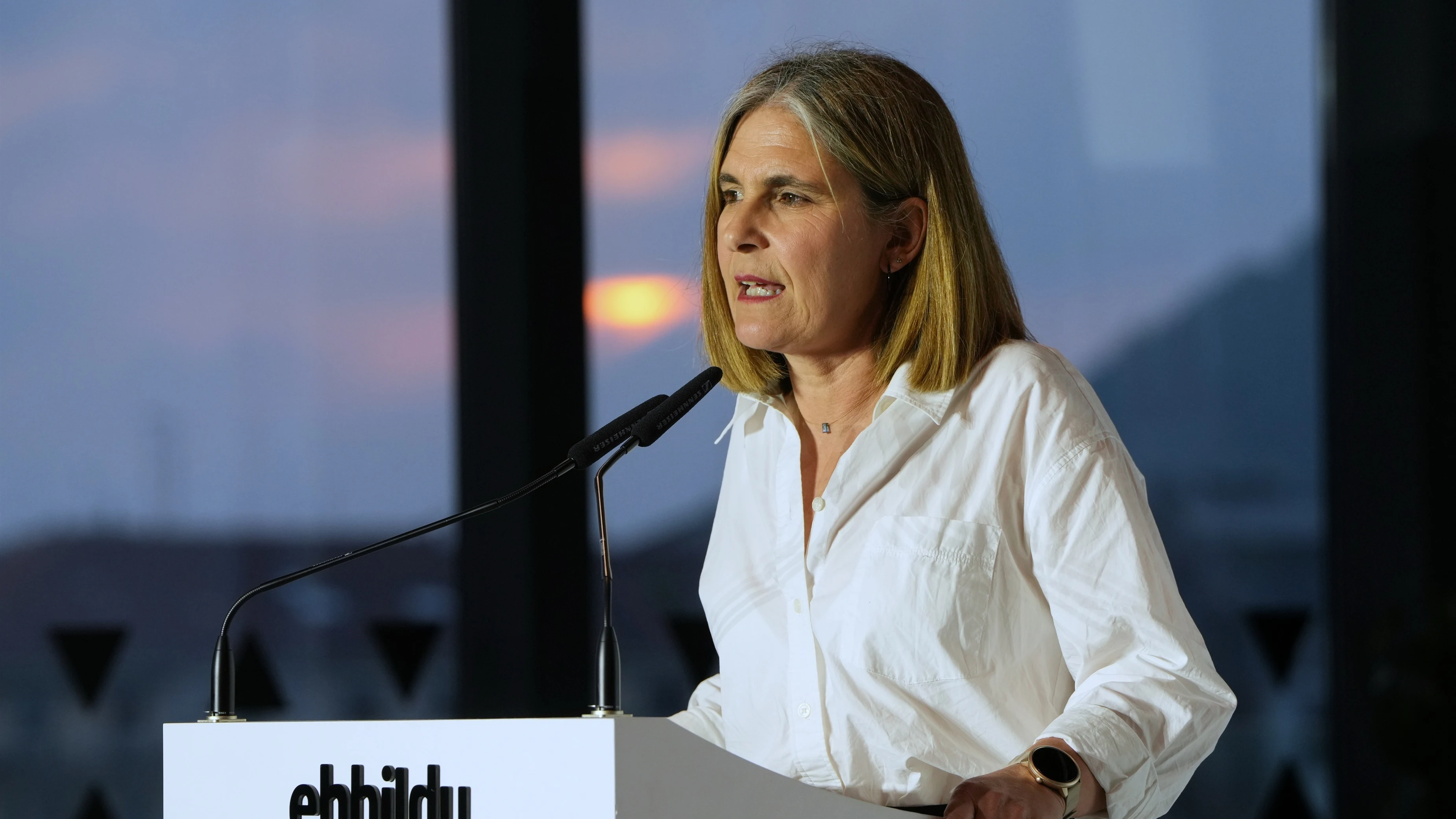 La portavoz parlamentaria de EH Bildu Nerea Kortajarena, hace una valoración previa de los resultados de las elecciones municipales del 28M