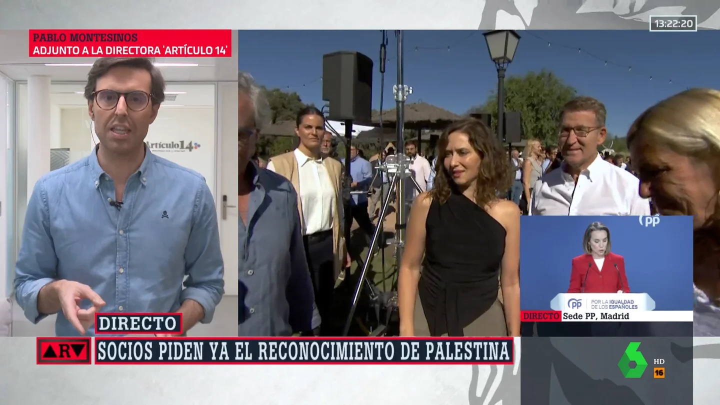 Montesinos revela que los grupos de WhatsApp del PP "echan humo" tras las palabras de Ayuso sobre Palestina: "Es un marrón" Montesinos revela que los grupos de WhatsApp del PP "echan humo" tras las palabras de Ayuso sobre Palestina: "Es un marrón"