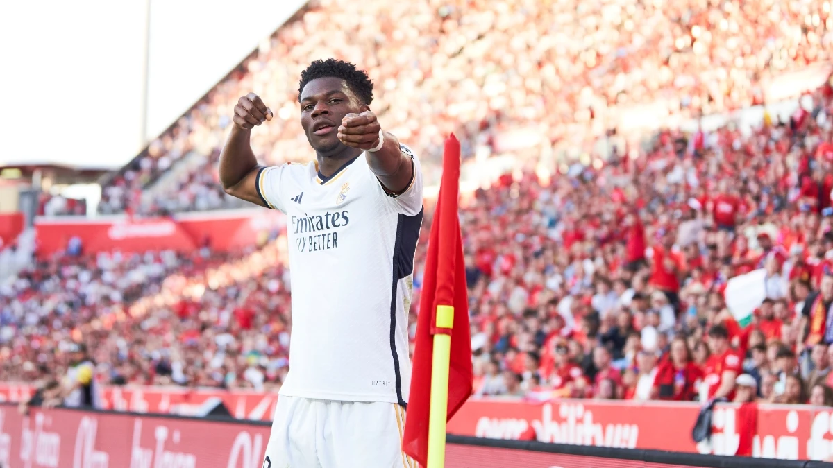 Tchouameni celebra un gol con el Real Madrid