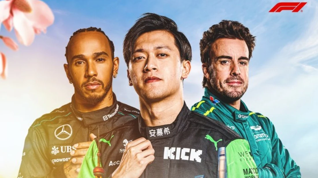  Cartel del GP de China que encabezan Guanyu Zhou, Lewis Hamilton y Fernando Alonso