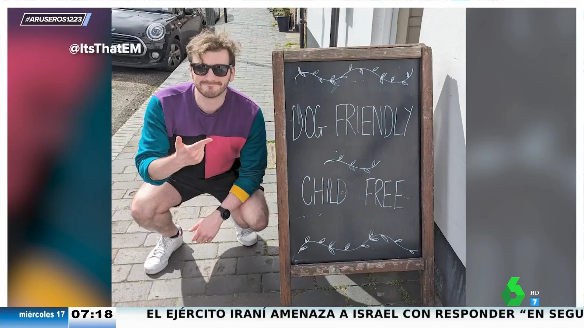 "Perros sí, niños no": el cartel viral de una cafetería que abre debate en el plató de Aruser@s