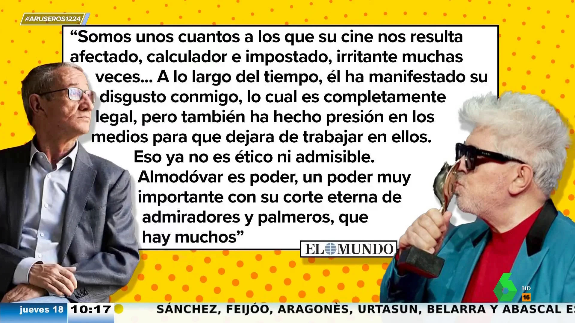 Carlos Boyero afirma que Almodóvar intentó que le echaran de medios: "Él es un poder muy importante en su corte de palmeros"