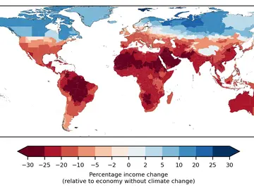 Infografía de los cambios previstos de la renta en 2049 en comparación con una economía sin cambio climático Infografía de los cambios previstos de la renta en 2049 en comparación con una economía sin cambio climático