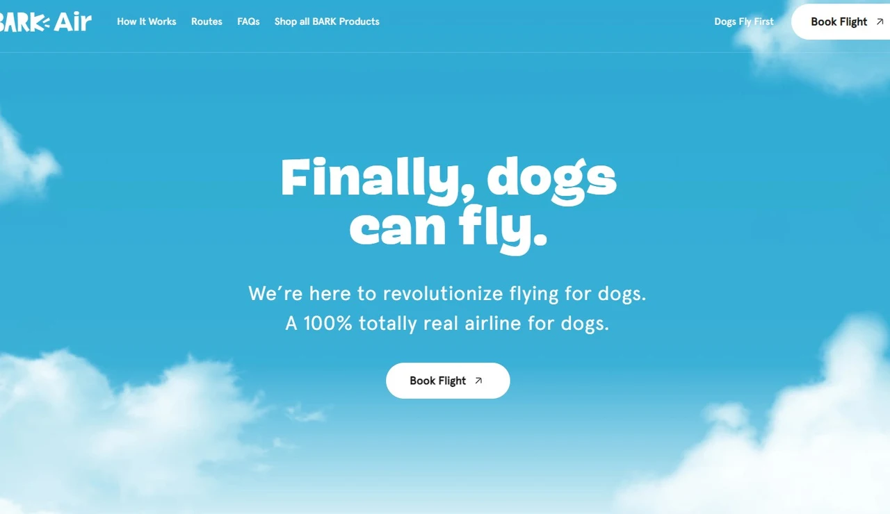 Página web de la aerolíneas Bark Air