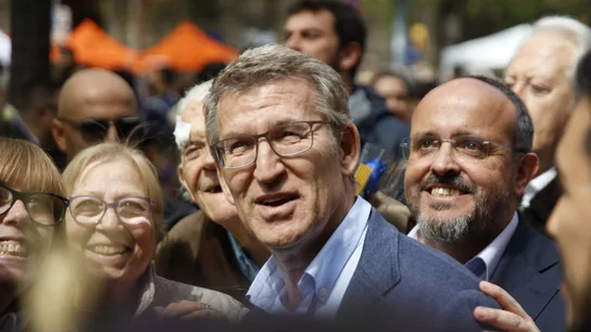 Alberto Núñez Feijóo y el candidato del PP a la Generalitat, Alejandro Fernández. Alberto Núñez Feijóo y el candidato del PP a la Generalitat, Alejandro Fernández.