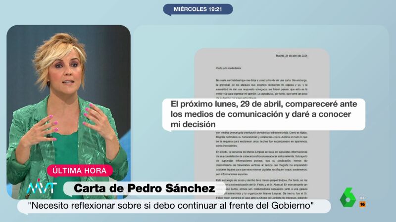 Cristina Pardo sobre la carta de Sánchez