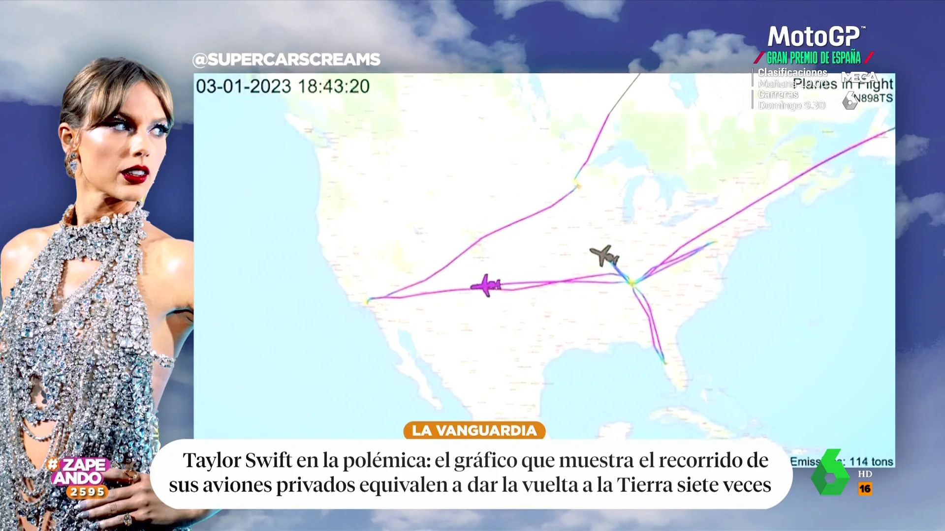 Un gráfico revela que los viajes en avión privado de Taylor Swift en 2023 equivalen a dar la vuelta al mundo siete veces