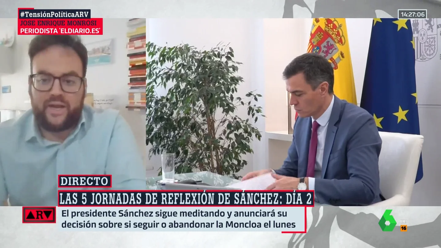 Monrosi desvela que nadie del PSOE ha dado "la más mínima dosis de optimismo" sobre la decisión de Sánchez: "No ha dado muestras de quedarse" Monrosi desvela que nadie del PSOE ha dado "la más mínima dosis de optimismo" sobre la decisión de Sánchez: "No ha dado muestras de quedarse"
