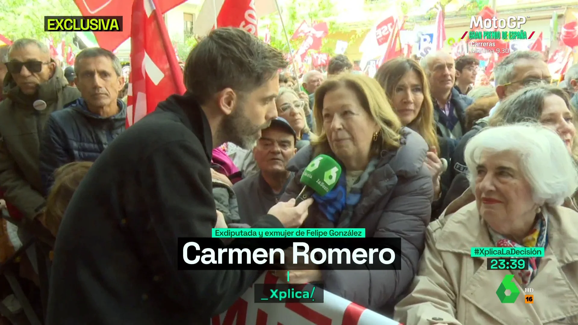 XPLICA José Yélamo entrevista a Carmen Romero, exmujer de Felipe González, que muestra su apoyo a Pedro Sánchez y a su mujer