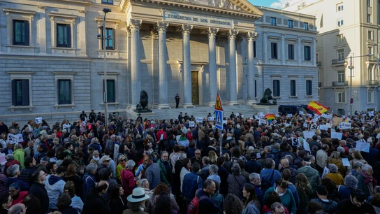 Un momento de la marcha con el lema "Por amor a la democracia", frente al Congreso de los Diputados Un momento de la marcha con el lema "Por amor a la democracia", frente al Congreso de los Diputados