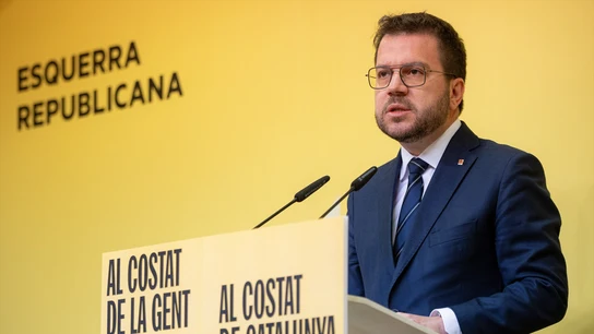 Pere Aragonès, durante una rueda de prensa. Pere Aragonès, durante una rueda de prensa.