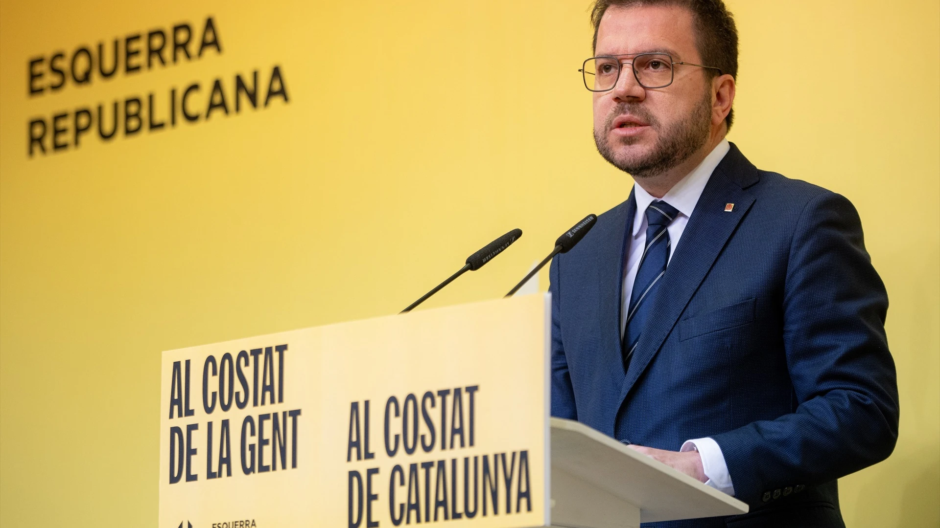 Pere Aragonès, durante una rueda de prensa.