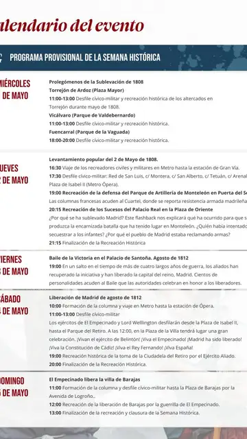 Programa de Recreación Histórica del Levantamiento de Madrid Programa de Recreación Histórica del Levantamiento de Madrid