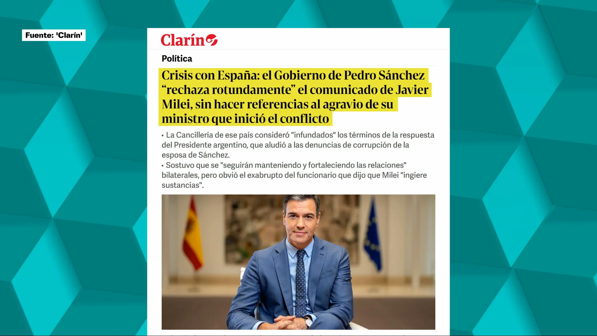 Medios de comunicación argentinos atacan a Pedro Sánchez