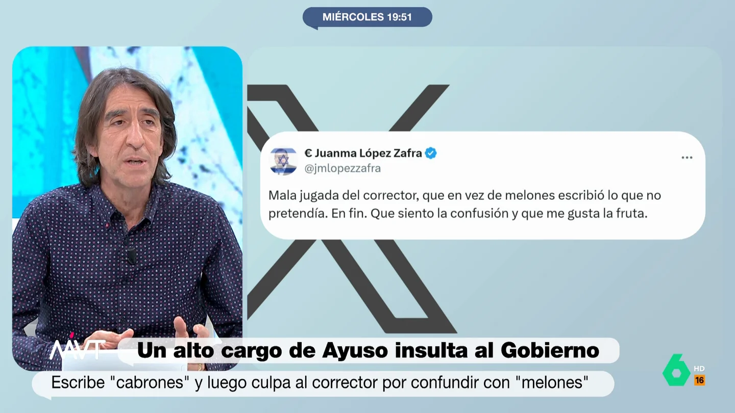 "En la cesta de fruta, Ayuso es la manzana podrida": la reflexión de Benjamín Prado tras los nuevos insultos del PP "Soy usuario y el Cercanías funciona cada vez peor. De eso habría que hablar, en vez de las estupideces que se les ocurren", afirma rotundo Benjamín Prado en este vídeo tras llamar un alto cargo de Ayuso "cabrones" al Consejo de Ministros.
