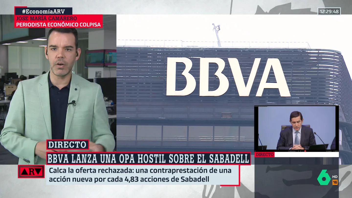 ARV- Camarero analiza la OPA hostil del BBVA sobre el Sabadell: "Se trata de una compra a las bravas" ARV- Camarero analiza la OPA hostil del BBVA sobre el Sabadell: "Se trata de una compra a las bravas"