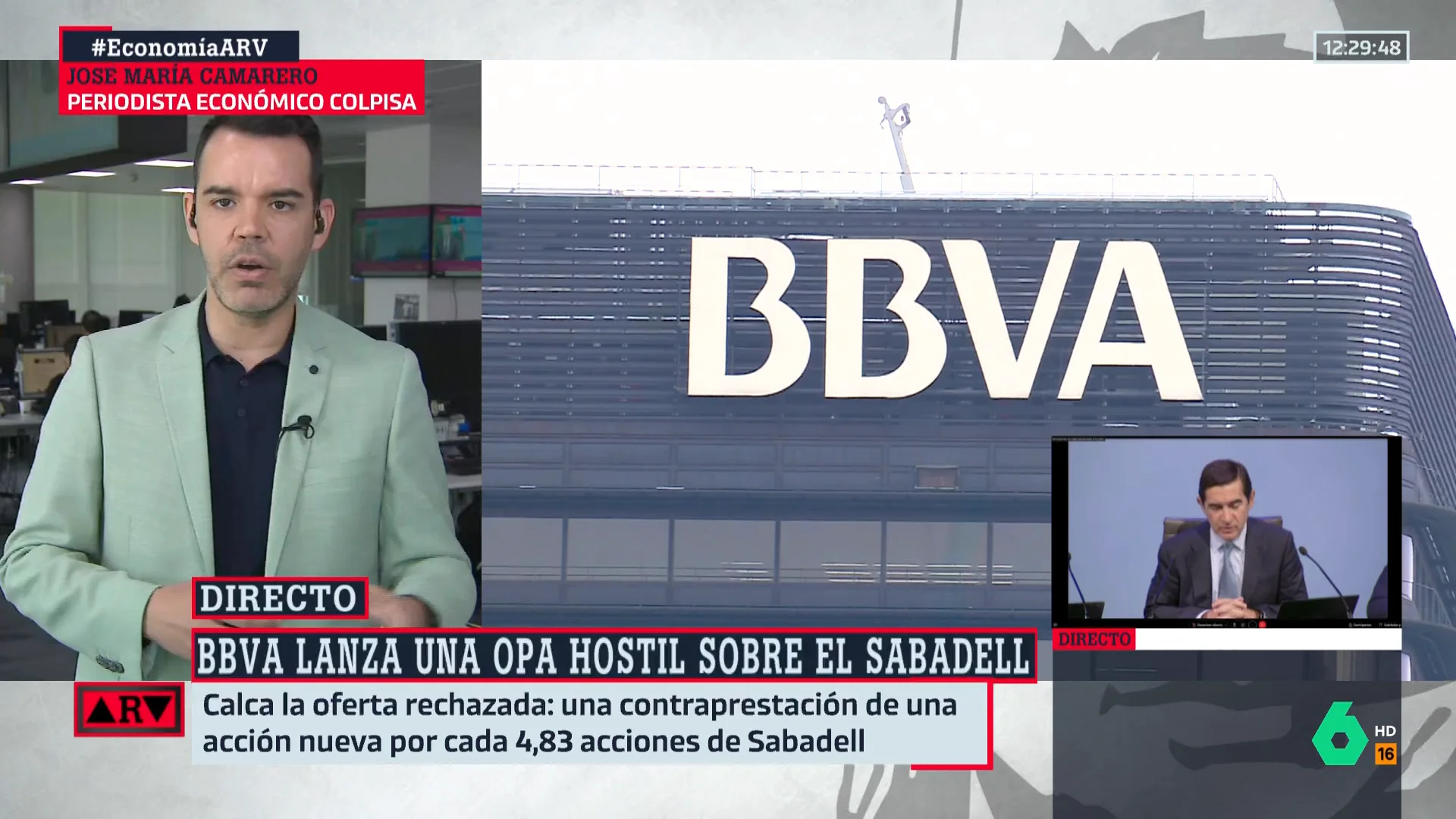 ARV- Camarero analiza la OPA hostil del BBVA sobre el Sabadell: "Se trata de una compra a las bravas"