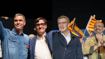 Pedro Sánchez y Alberto Núñez Feijóo arropan a sus candidatos, Salvador Illa y Alejandro Fernández, en actos electorales en Cataluña