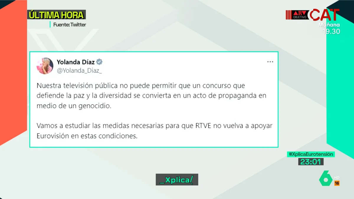 Yolanda Díaz estudia medidas contra RTVE por "apoyar" Eurovisión en "un  acto de propaganda en medio de un genocidio"