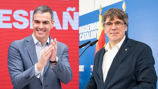 Pedro Sánchez y Carles Puigdemont, en sendas imágenes Pedro Sánchez y Carles Puigdemont, en sendas imágenes
