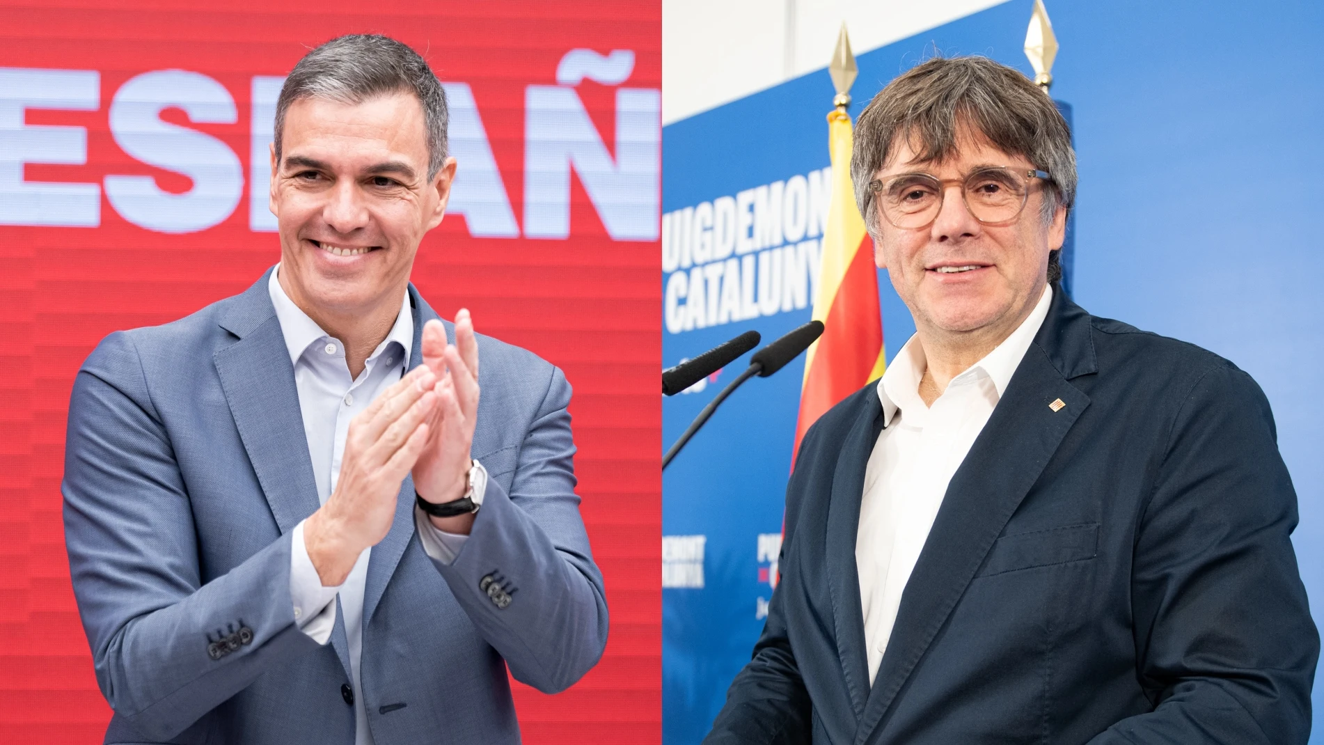 Pedro Sánchez y Carles Puigdemont, en sendas imágenes