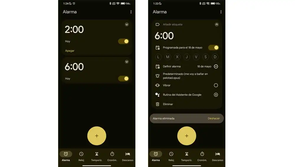 Alarmas en el reloj de Google Alarmas en el reloj de Google