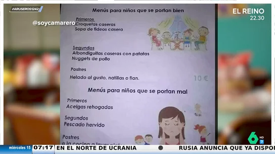 Se viraliza el polémico menú infantil de un hotel: croquetas para los niños buenos y acelgas para los que se portan mal Se viraliza el polémico menú infantil de un hotel: croquetas para los niños buenos y acelgas para los que se portan mal