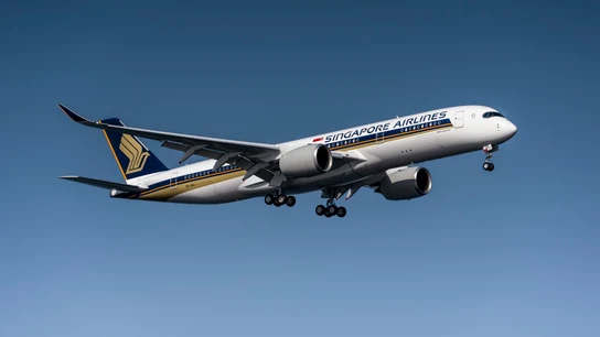 Imagen de archivo de un avión de Singapore Airlines Imagen de archivo de un avión de Singapore Airlines