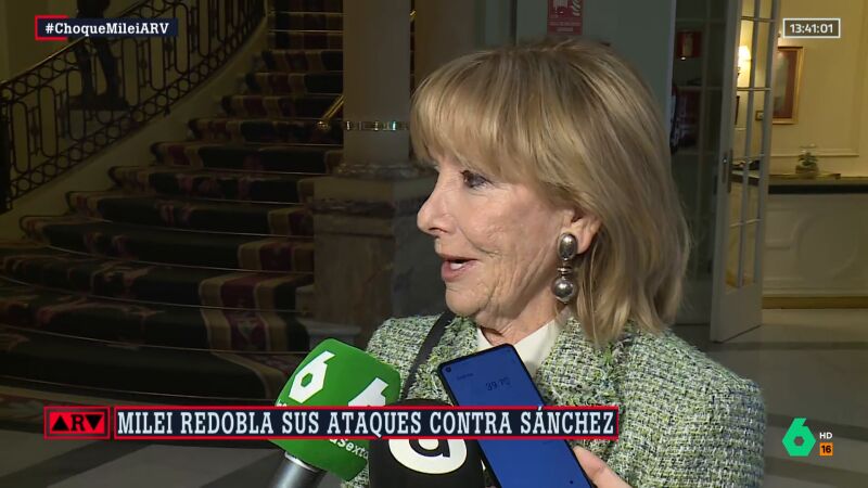 Esperanza Aguirre carga contra Sánchez para defender a Milei: "Me ha llamado corrupta y tengo puestas demandas"