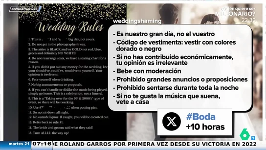 Las polémicas normas de una pareja a sus invitados en su boda: "Si no has contribuido económicamente, tu opinión es irrelevante" Las polémicas normas de una pareja a sus invitados en su boda: "Si no has contribuido económicamente, tu opinión es irrelevante"