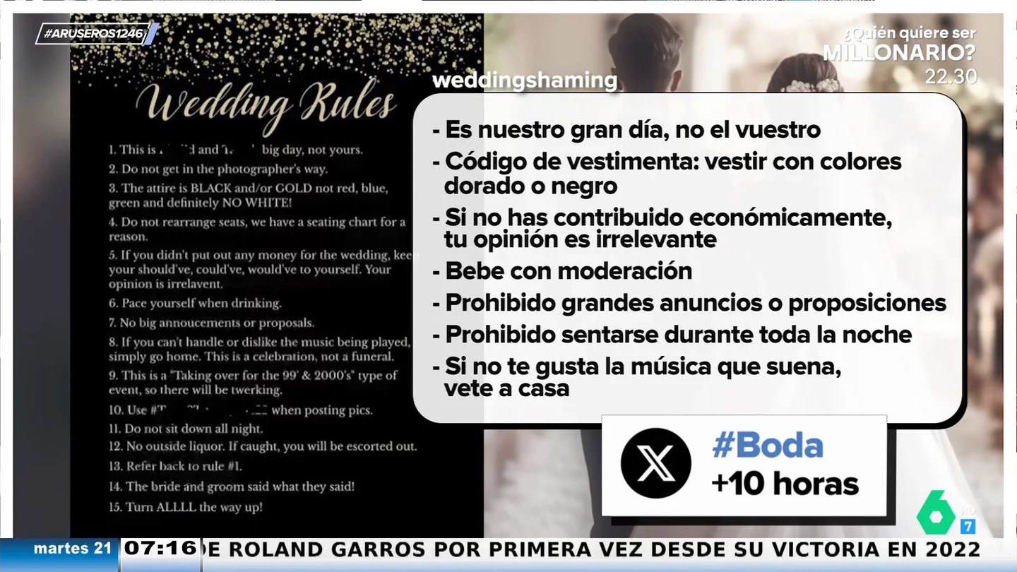 Las polémicas normas de una pareja a sus invitados en su boda: "Si no has contribuido económicamente, tu opinión es irrelevante" Las polémicas normas de una pareja a sus invitados en su boda: "Si no has contribuido económicamente, tu opinión es irrelevante"