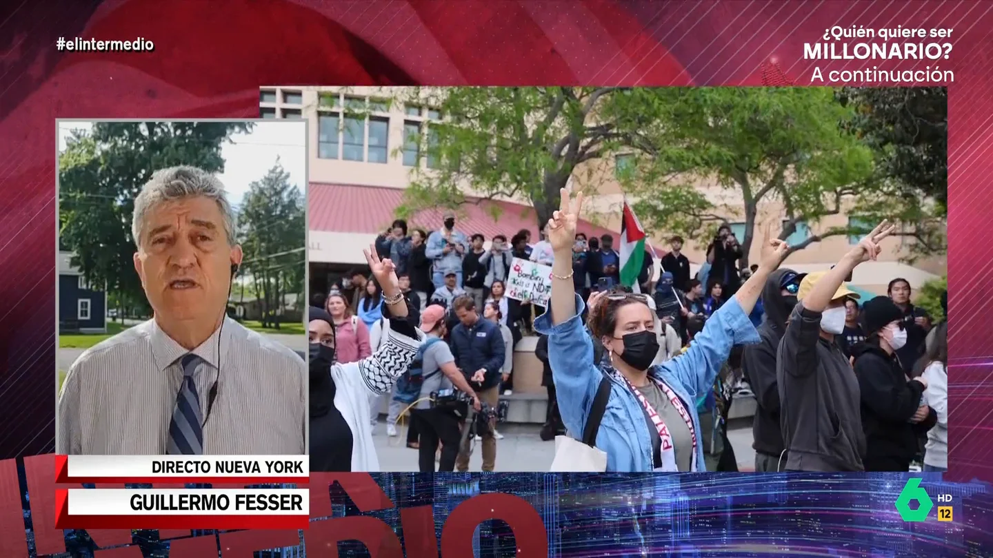 Guillermo Fesser analiza la división en EEUU por Israel: "En Nueva York es imposible sacar el tema sin llegar a las manos" El corresponsal de El Intermedio, Guillermo Fesser, explica desde Nueva York que los ataques de Israel en Gaza "han dividido a los electores de Biden", además de las consecuencias sociales de esta división en familias, amistades o el trabajo.