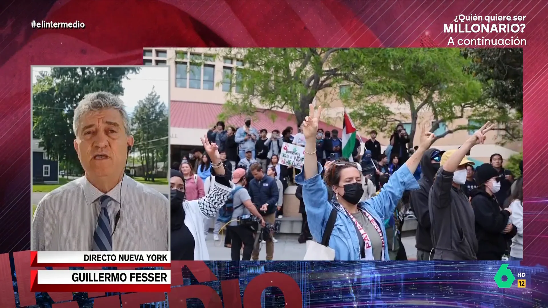 El corresponsal de El Intermedio, Guillermo Fesser, explica desde Nueva York que los ataques de Israel en Gaza "han dividido a los electores de Biden", además de las consecuencias sociales de esta división en familias, amistades o el trabajo.